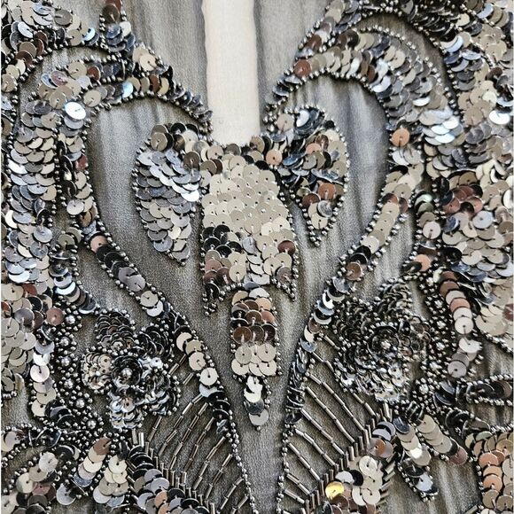 Vintage Cache 100% Silk Black Beaded Art Deco Wiggle '50s Style Flapper Dress 8 - Picture 6 of 14